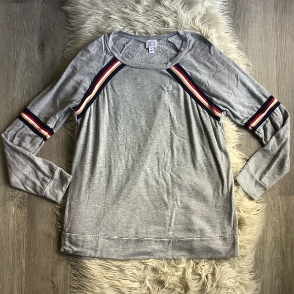 Peyton Jensen Sweaters - Peyton Jensen Gray stripe rayon fleece sweater made in USA Small